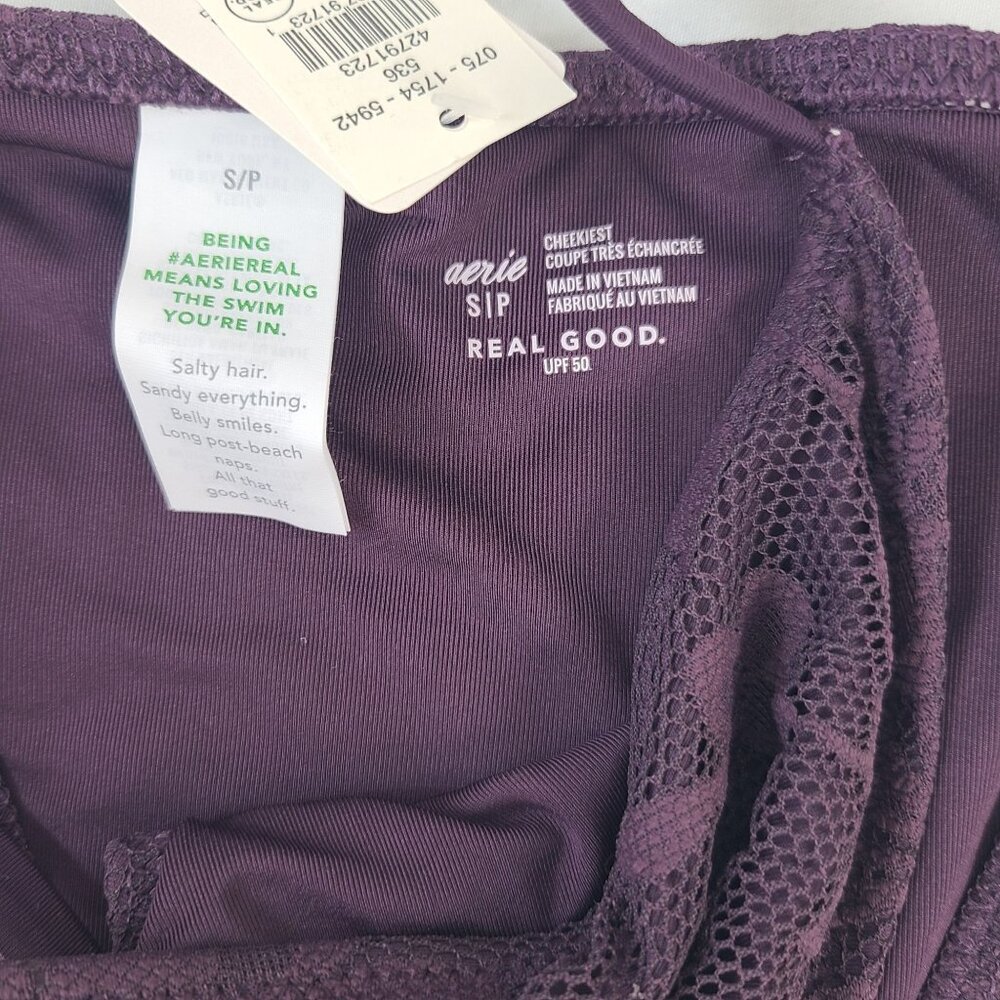 NWT Aerie Cheekiest Floral Mesh Bikini Bottom Purple Sz S - Picture 3 of 5